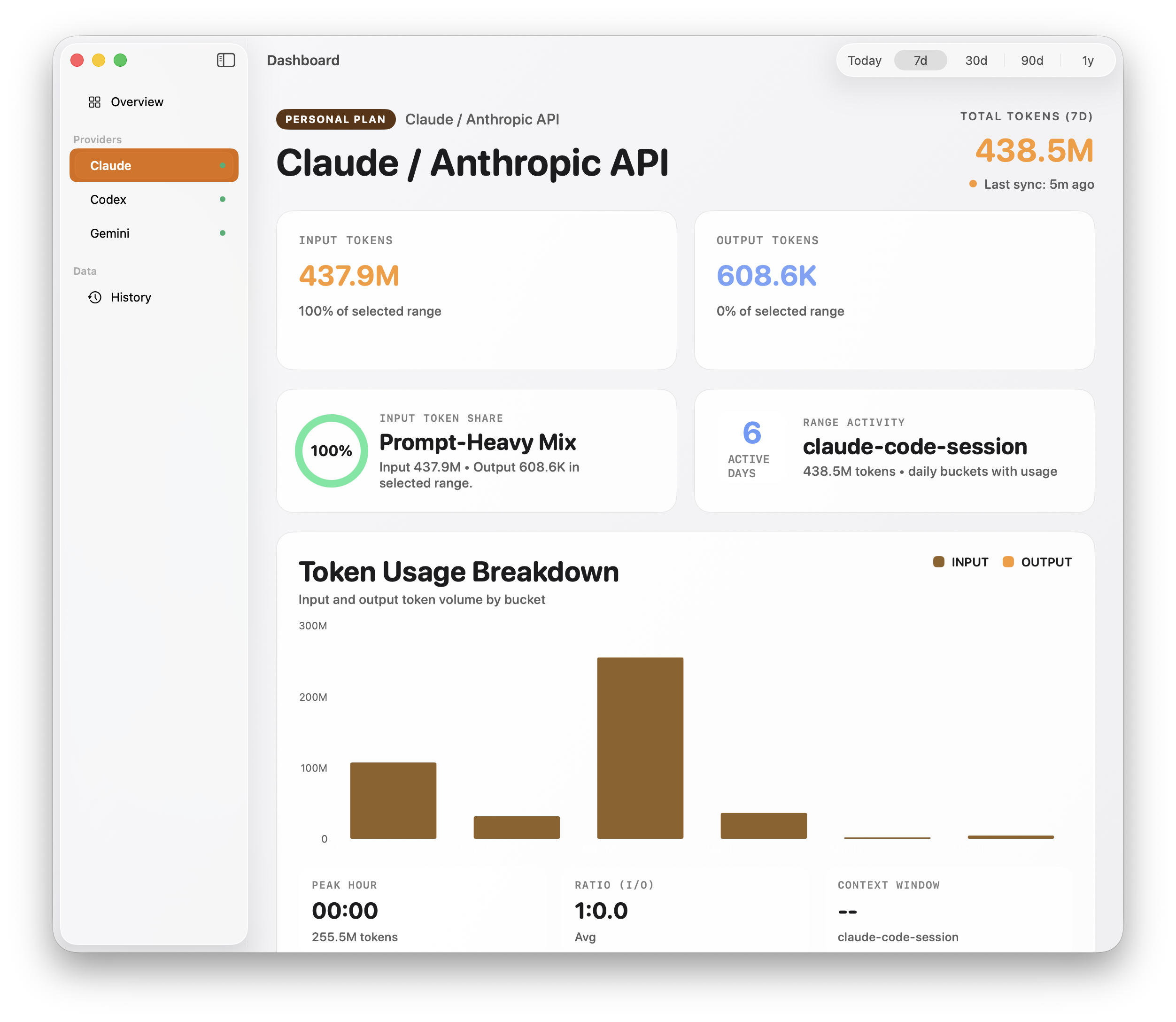 Claude detail view with 5-hour and 7-day subscription limits